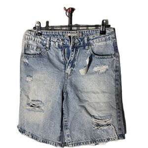 Tractr Blue Distressed Denim Long Shorts NEW NWT